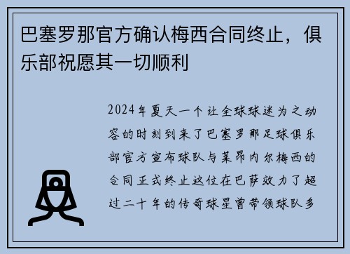 巴塞罗那官方确认梅西合同终止，俱乐部祝愿其一切顺利